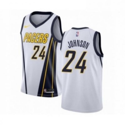 Mens Nike Indiana Pacers 24 Alize Johnson White Swingman Jersey Earned Edition