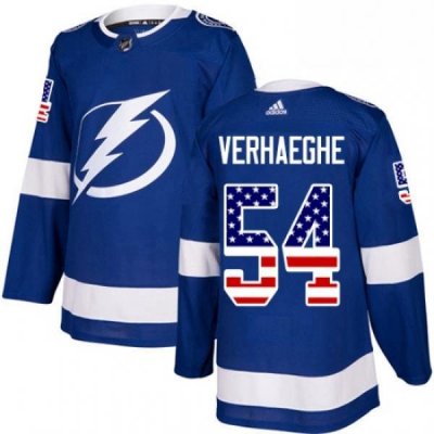 Mens Adidas Tampa Bay Lightning 54 Carter Verhaeghe Authentic Blue USA Flag Fashion NHL Jersey