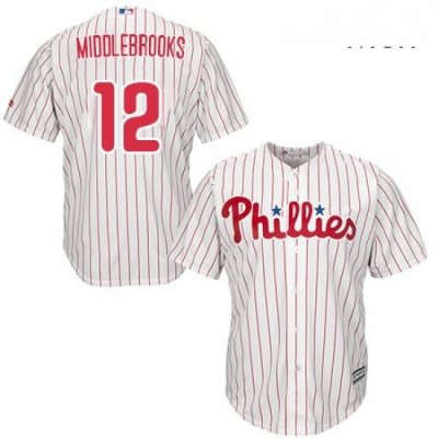 Mens Majestic Philadelphia Phillies 12 Will Middlebrooks Replica WhiteRed Strip Home Cool Base MLB Jersey