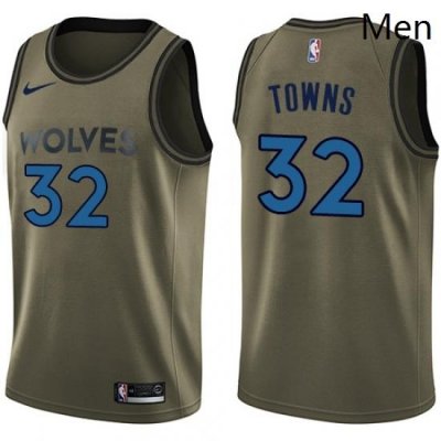 Mens Nike Minnesota Timberwolves 32 Karl Anthony Towns Swingman Green Salute to Service NBA Jersey