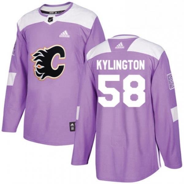 Mens Adidas Calgary Flames 58 Oliver Kylington Authentic Purple Fights Cancer Practice NHL Jersey