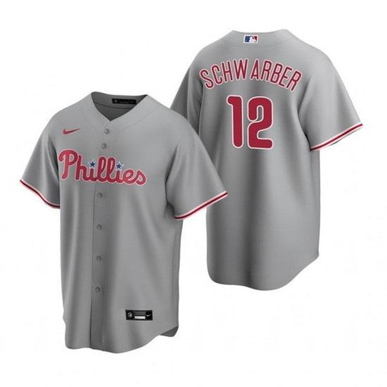 Men Philadelphia Phillies 12 Kyle SchWarber Grey Cool Base Stitched Jerse