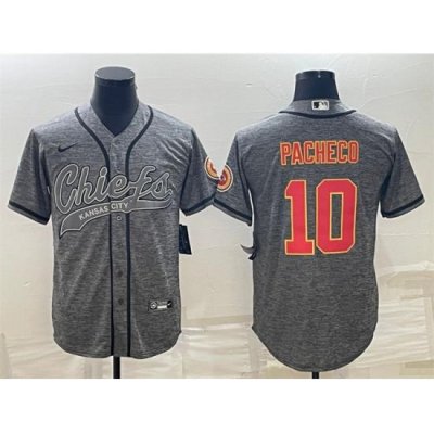 Men Kansas City Chiefs 10 Isiah Pacheco Grey With Patch Cool Base Stitched Baseball Jersey