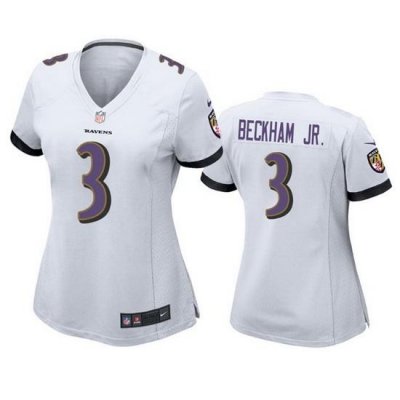 Women Baltimore Ravens 3 Odell Beckham Jr  White Football Jersey