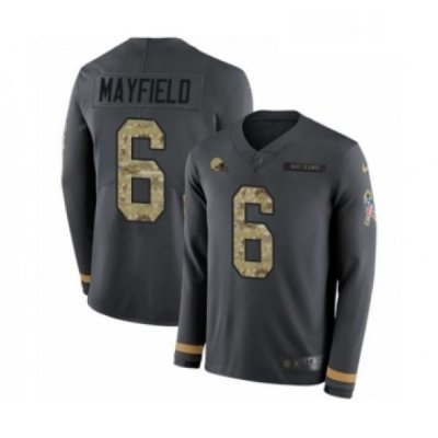 Mens Nike Cleveland Browns 6 Baker Mayfield Limited Black Salute to Service Therma Long Sleeve NFL Jersey