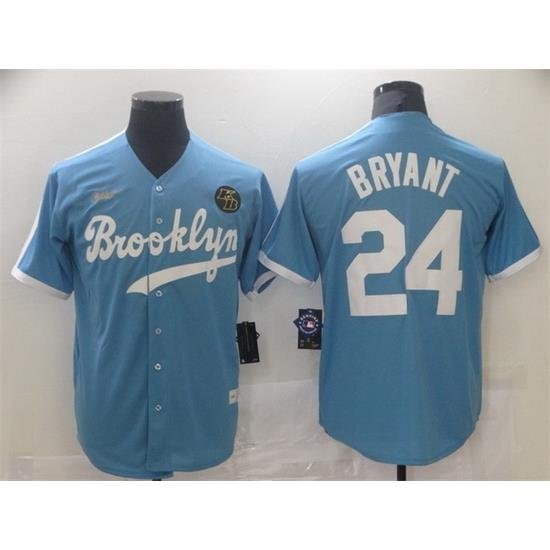 Men Los Angeles Dodgers 24 Kobe Bryant Light Blue ThroWback With KB Patch Cool Base Stitched Baseball Jersey