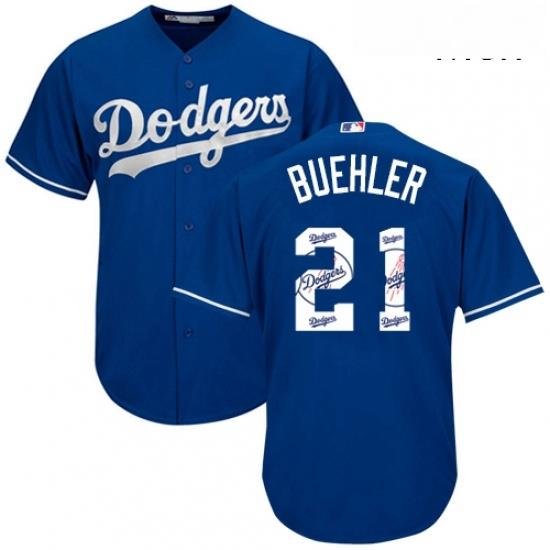 Mens Majestic Los Angeles Dodgers 21 Walker Buehler Authentic Royal Blue Team Logo Fashion Cool Base MLB Jersey