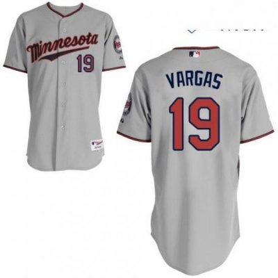 Mens Majestic Minnesota Twins 19 Kennys Vargas Replica Grey Road Cool Base MLB Jersey