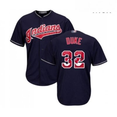 Mens Cleveland Indians 32 Zach Duke Authentic Navy Blue Team Logo Fashion Cool Base Baseball Jersey