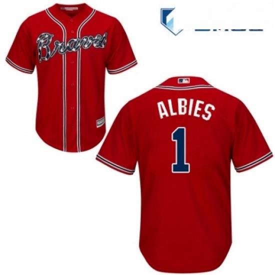 Mens Majestic Atlanta Braves 1 Ozzie Albies Replica Red Alternate Cool Base MLB Jersey