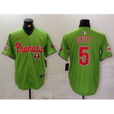 Men Philadelphia Phillies 5 Bryson Stott Green With Patch Stitched Jersey 1