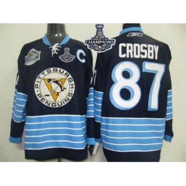 Penguins #87 Sidney Crosby Dark Blue 2011 Winter Classic Vintage 2017 Stanley Cup Finals Champions Stitched NHL Jersey