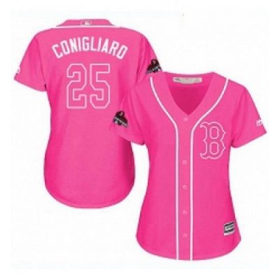 Womens Majestic Boston Red Sox 25 Tony Conigliaro Authentic Pink Fashion 2018 World Series Champions MLB Jersey