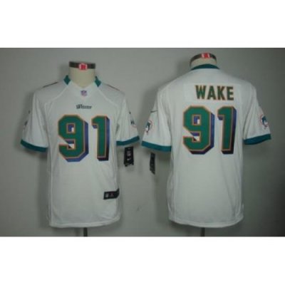 Youth Nike Miami Dolphins 91# Cameron Wake White Color[Youth Limited Jerseys]