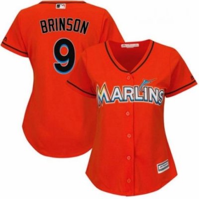 Womens Majestic Miami Marlins 9 Lewis Brinson Replica Orange Alternate 1 Cool Base MLB Jersey