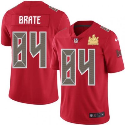 Men Nike Tampa Bay Buccaneers 84 Cameron Brate Red Men Super Bowl LV Champions Patch Stitched NFL Limited Rush Jersey