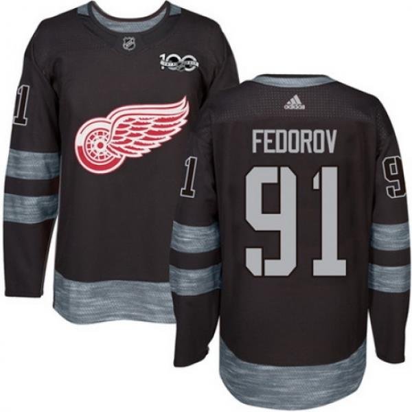 Red Wings #91 Sergei Fedorov Black 1917 2017 100th Anniversary Stitched NHL Jersey