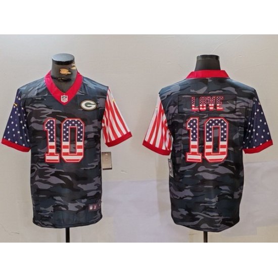 Men Green Bay Packers 10 Jordan Love Camo USA Flag Limited Stitched Football Jersey