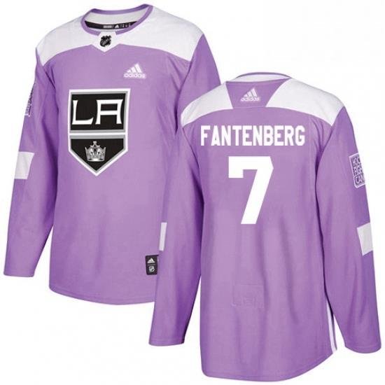 Mens Adidas Los Angeles Kings 7 Oscar Fantenberg Authentic Purple Fights Cancer Practice NHL Jersey