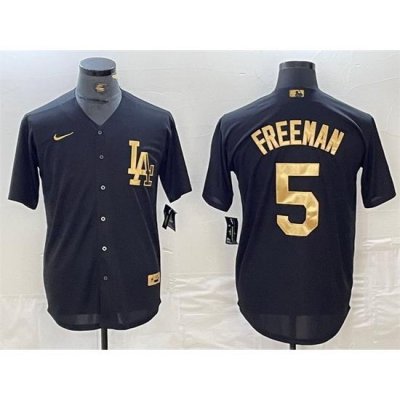 Men Los Angeles Dodgers 5 Freddie Freeman Black Cool Base Stitched Baseball Jersey