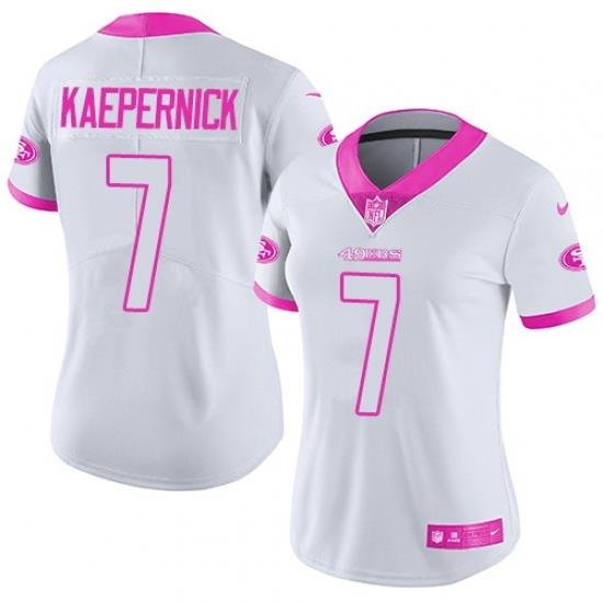 Nike 49ers #7 Colin Kaepernick White Pink Womens Stitched NFL Limited Rush Fashion Jersey