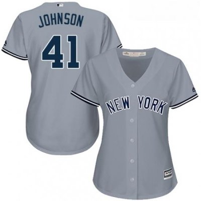 Womens Majestic New York Yankees 41 Randy Johnson Authentic Grey Road MLB Jersey