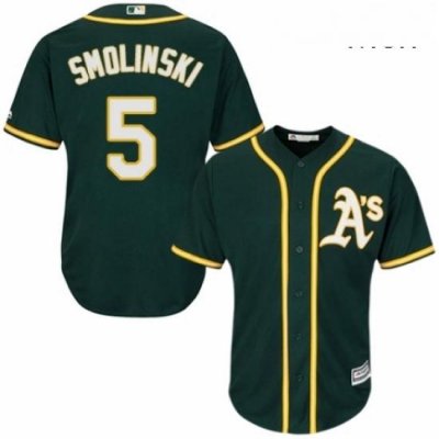 Mens Majestic Oakland Athletics 5 Jake Smolinski Replica Green Alternate 1 Cool Base MLB Jersey