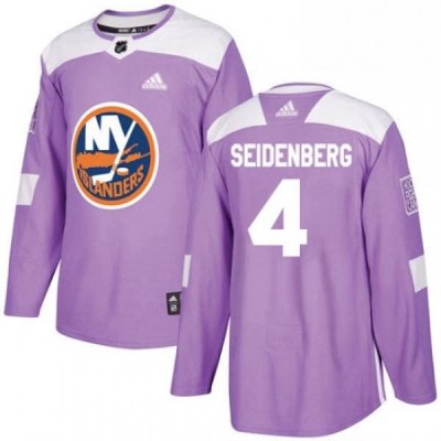 Mens Adidas New York Islanders 4 Dennis Seidenberg Authentic Purple Fights Cancer Practice NHL Jersey