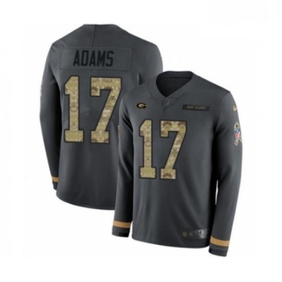 Men Nike Green Bay Packers 17 Davante Adams Limited Black Salute to Service Therma Long Sleeve NFL Jersey