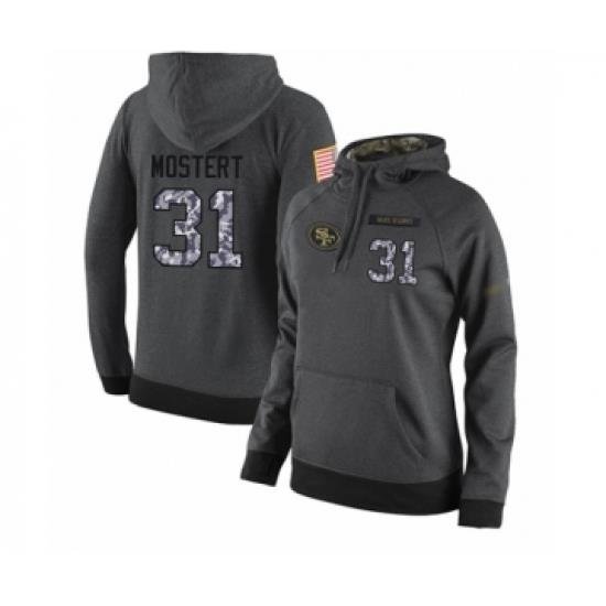 Football Womens San Francisco 49ers 31 Raheem Mostert Stitched Black Anthracite Salute to Service Player Performance Hoodie