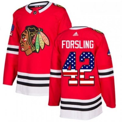 Youth Adidas Chicago Blackhawks 42 Gustav Forsling Authentic Red USA Flag Fashion NHL Jersey