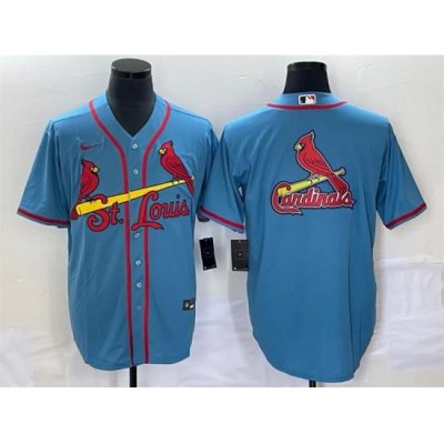 Men St  Louis Cardinals Blue Big Team Logo In Back Cool Base Stitched Jersey