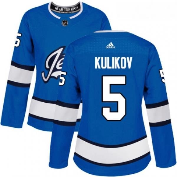 Womens Adidas Winnipeg Jets 5 Dmitry Kulikov Authentic Blue Alternate NHL Jersey