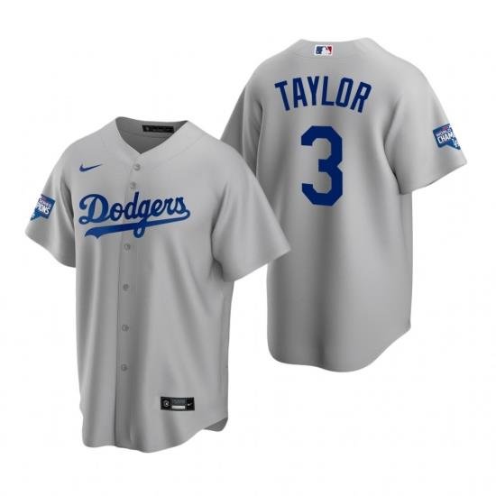 Men Los Angeles Dodgers 3 Chris Taylor Gray 2020 World Series Champions Replica Jersey