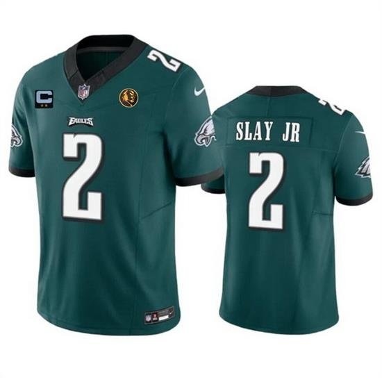 Men Philadelphia Eagles 2 Darius Slay JR Green 2023 F U S E  With 2 Star C Patch And John Madden Patch Vapor Limited Stitched Football Jersey