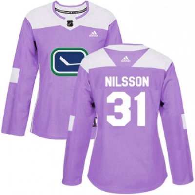 Womens Adidas Vancouver Canucks 31 Anders Nilsson Authentic Purple Fights Cancer Practice NHL Jersey