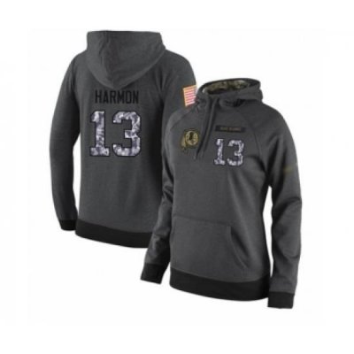 Football Womens Washington Redskins 13 Kelvin Harmon Stitched Black Anthracite Salute to Service Player Performance Hoodie