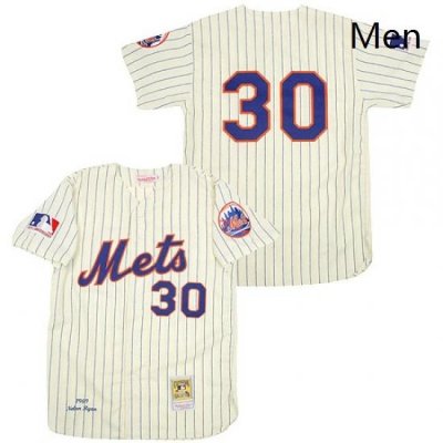 Mens Mitchell and Ness 1969 NeW York Mets 30 Nolan Ryan Replica Cream ThroWback MLB Jersey