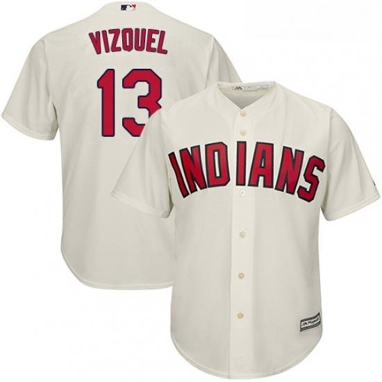 Youth Majestic Cleveland Indians 13 Omar Vizquel Authentic Cream Alternate 2 Cool Base MLB Jersey