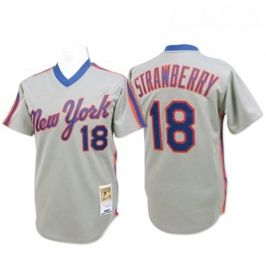 Mens Mitchell and Ness NeW York Mets 18 Darryl StraWberry Replica Grey ThroWback MLB Jersey