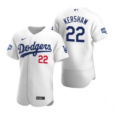 Men Los Angeles Dodgers Clayton KershaW White 2020 World Series Champions Flex Base Jersey