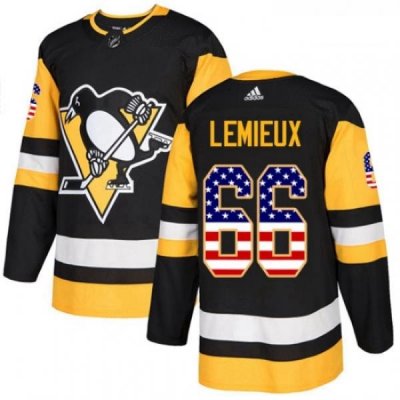 Youth Adidas Pittsburgh Penguins 66 Mario Lemieux Authentic Black USA Flag Fashion NHL Jersey