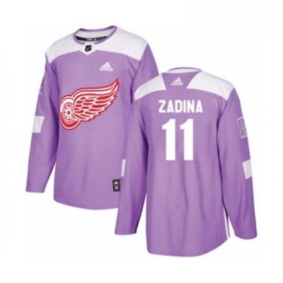 Youth Adidas Detroit Red Wings 11 Filip Zadina Authentic Purple Fights Cancer Practice NHL Jersey