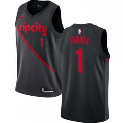 Youth Nike Portland Trail Blazers 1 Evan Turner Swingman Black NBA Jersey 2018 19 City Edition