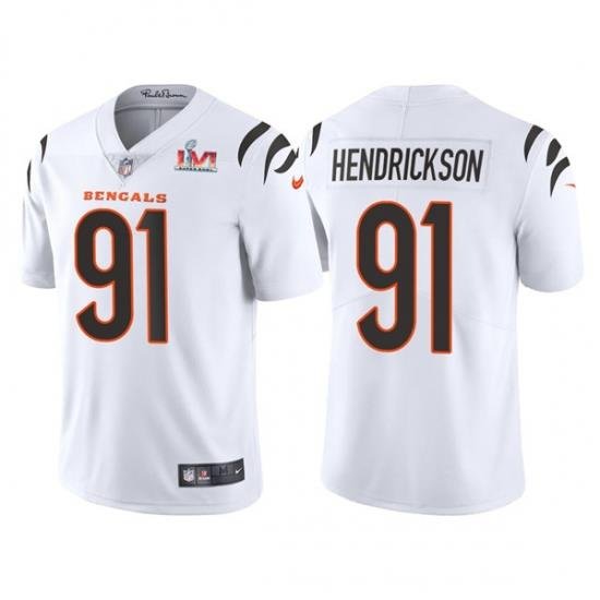 Men Cincinnati Bengals 91 Trey Hendrickson 2022 White Super Bowl LVI Vapor Limited Stitched Jersey