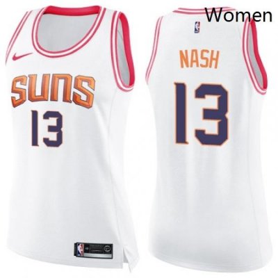 Womens Nike Phoenix Suns 13 Steve Nash Swingman WhitePink Fashion NBA Jersey