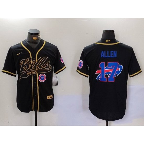 Men Buffalo Bills 17 Josh Allen Black Cool Base Stitched Baseball Jersey 5