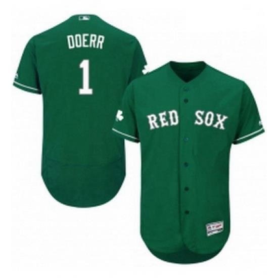 Mens Majestic Boston Red Sox 1 Bobby Doerr Green Celtic Flexbase Authentic Collection MLB Jersey