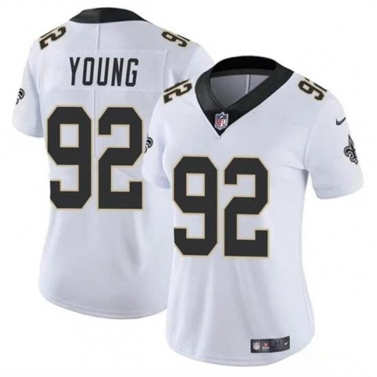 Women New Orleans Saints 92 Chase Young White Vapor Stitched Game Jersey