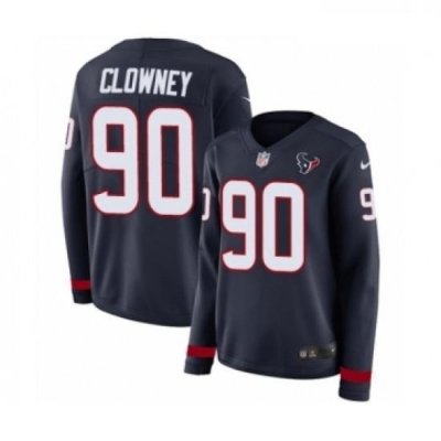 Womens Nike Houston Texans 90 Jadeveon Clowney Limited Navy Blue Therma Long Sleeve NFL Jersey